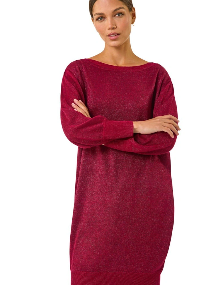 Shimmer Slash Neck Jumper Dress