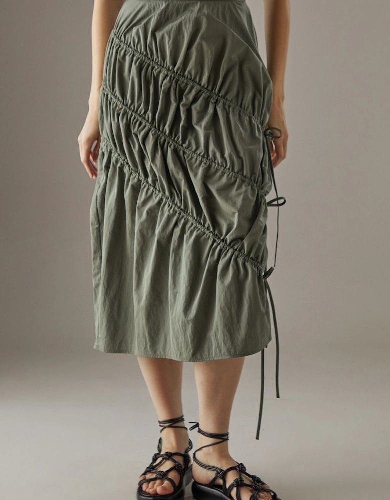 Taffeta Channel Detail Midi Skirt