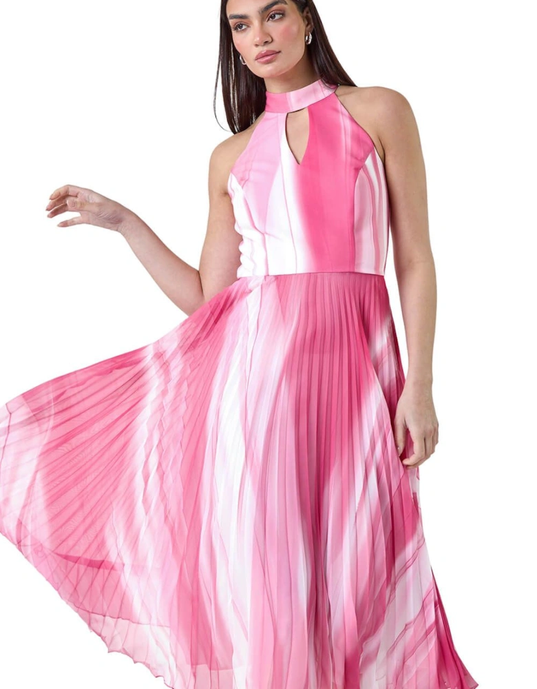 Ombre Stripe Pleated Midi Dress