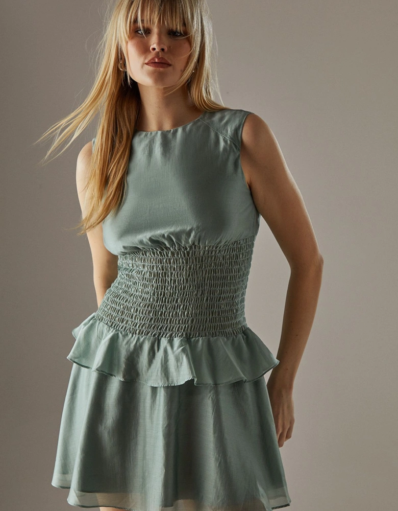Organza Shirred Waist Sleeveless Mini Dress
