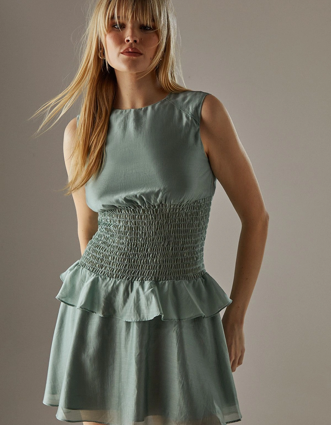 Organza Shirred Waist Sleeveless Mini Dress, 2 of 1