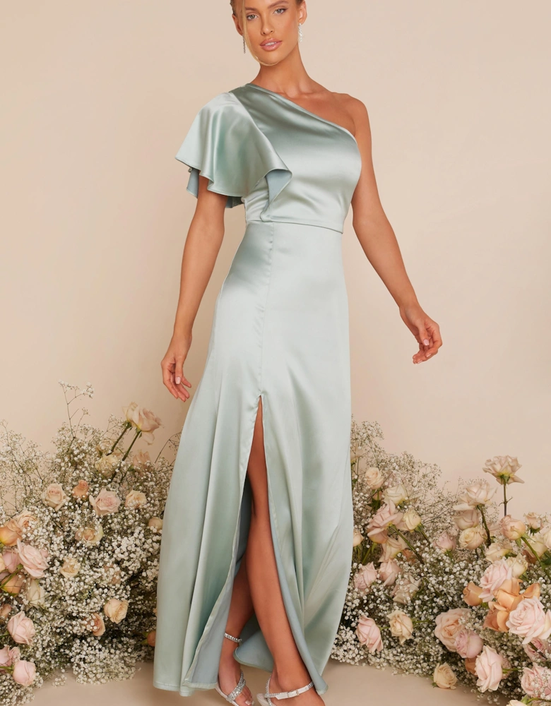 Green Satin One Shoulder Maxi Dress