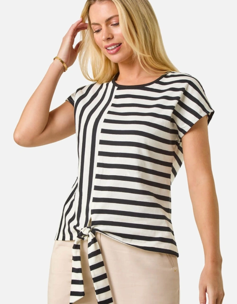 Petite Block Striped Tie Side Top