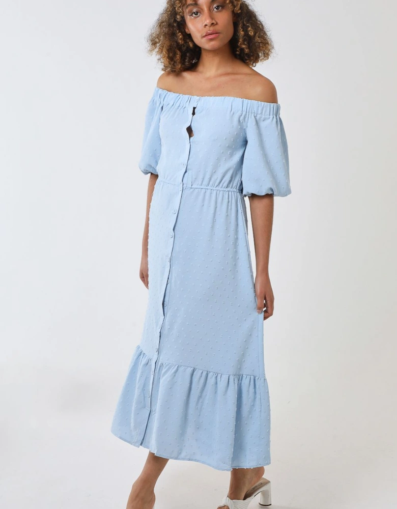Bardot Button Through Maxi Dress