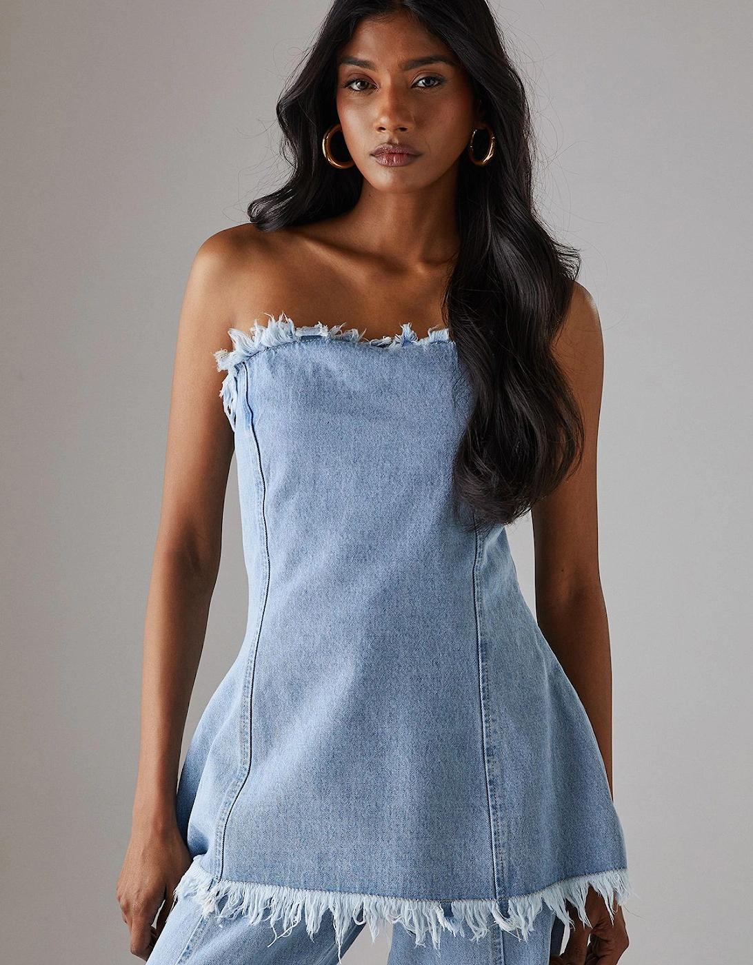 Fray Detail Denim Bandeau Top, 2 of 1