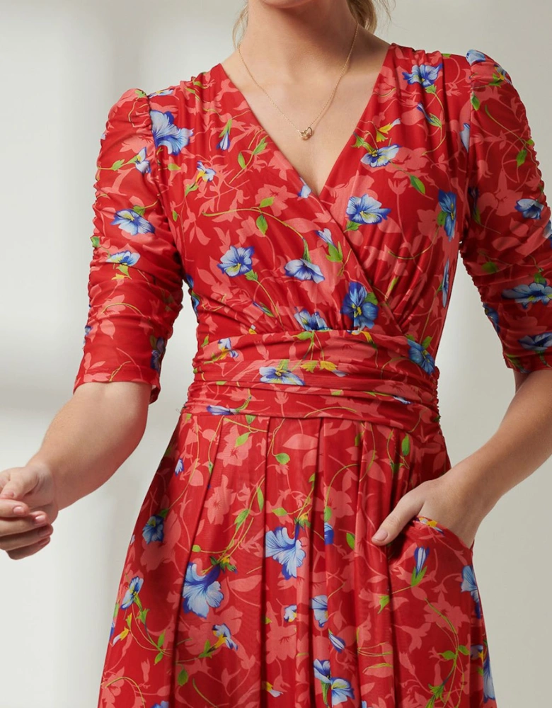 Gavina Ruched Sleeve Mesh Maxi Dress