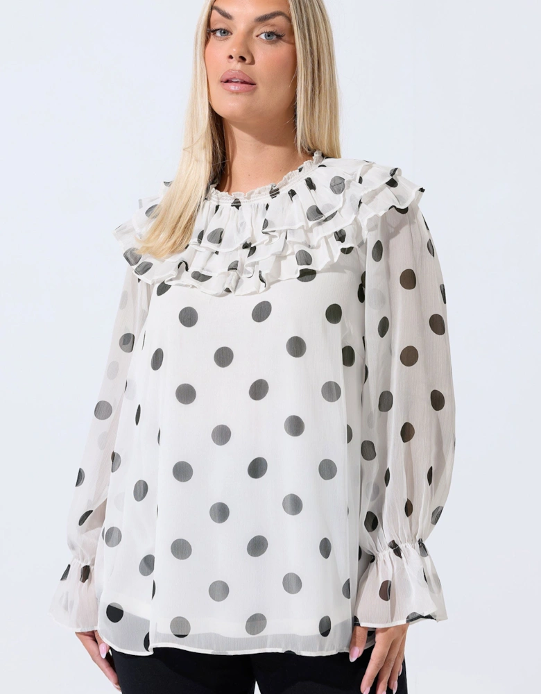 Polka Dot Frill Neck Blouse