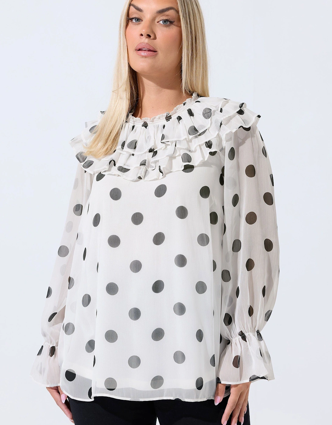 Polka Dot Frill Neck Blouse, 2 of 1