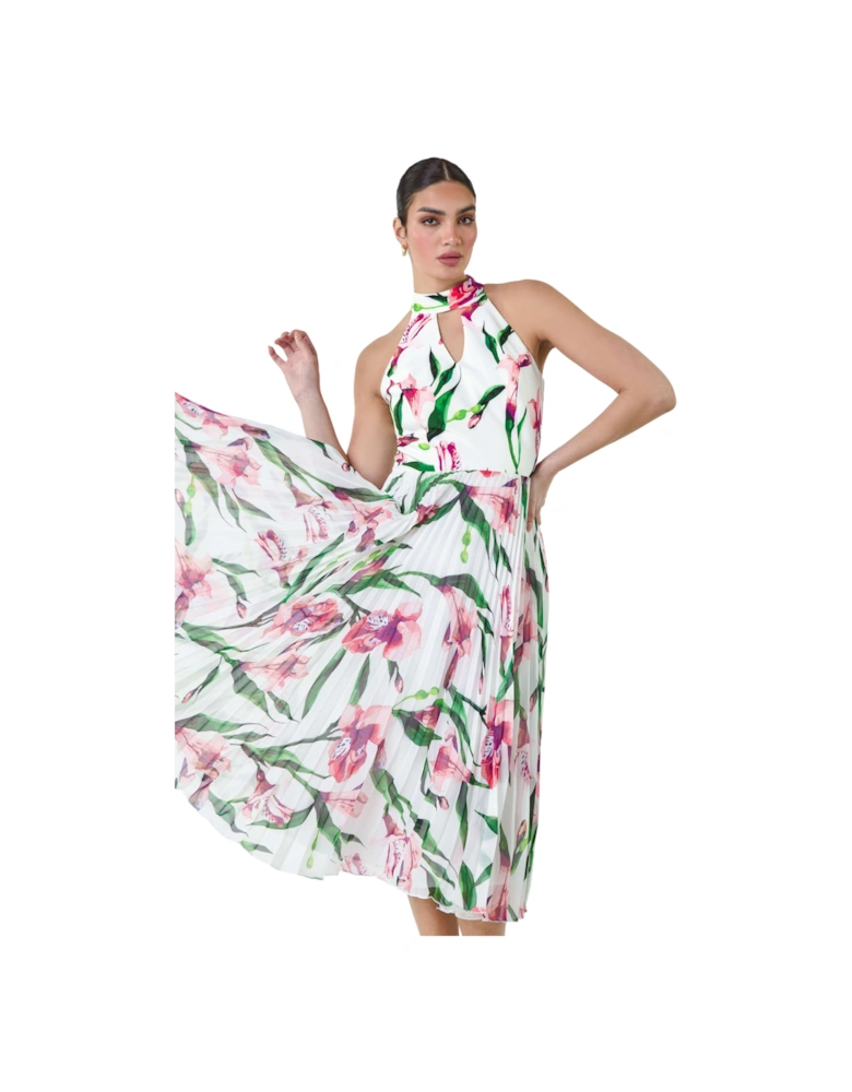 Floral Print Pleated Midi Dress