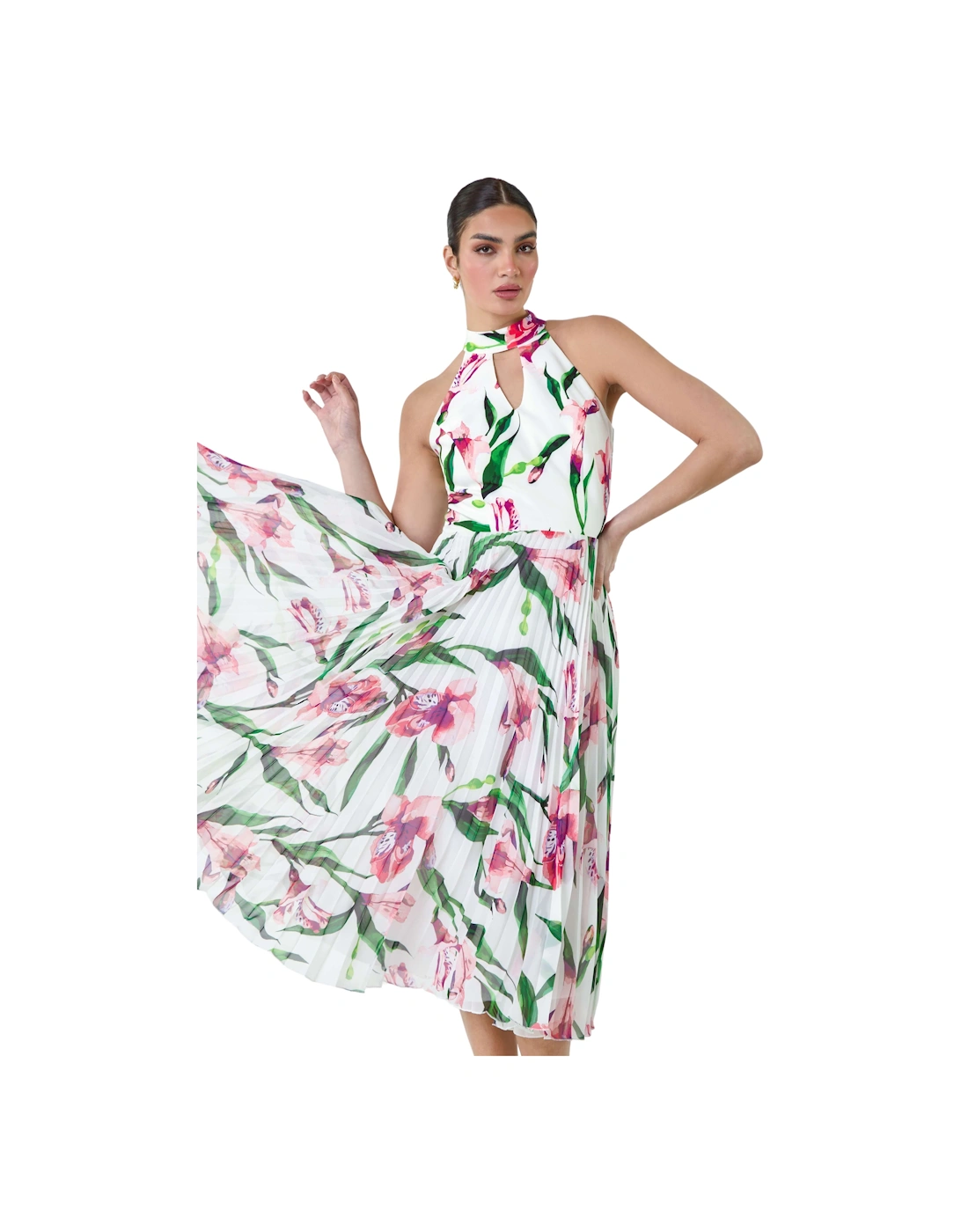 Floral Print Pleated Midi Dress, 2 of 1