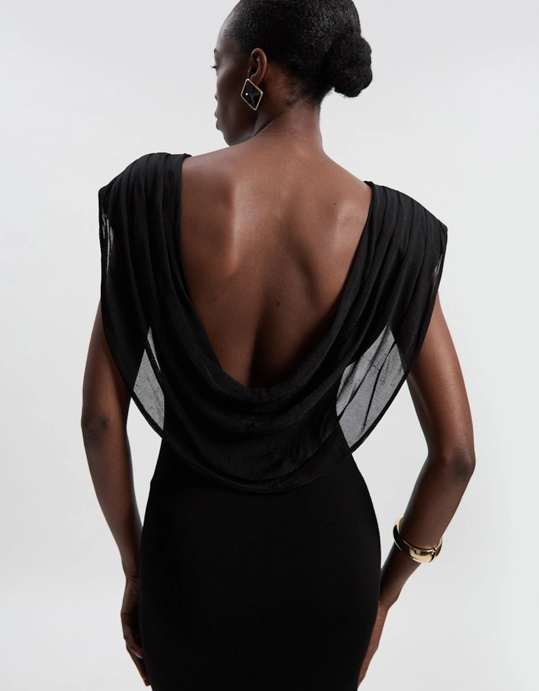 Viscose Blend Slinky Drape Plunge Back Knit Maxi Dress
