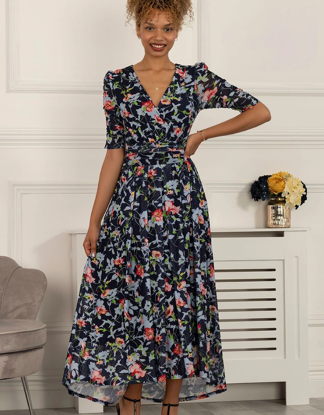 Gavina Ruched Sleeve Mesh Maxi Dress, 2 of 1