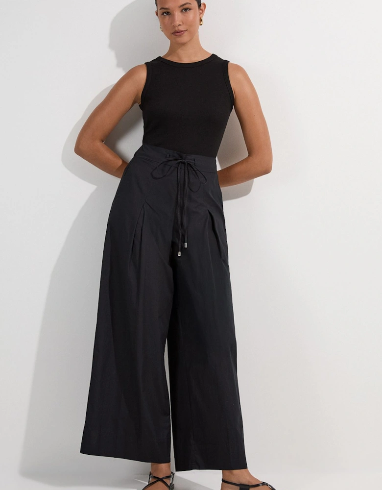 Shirred Cotton Wide Leg Woven Trouser