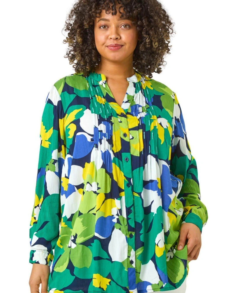 Curve Floral Print Pintuck Blouse