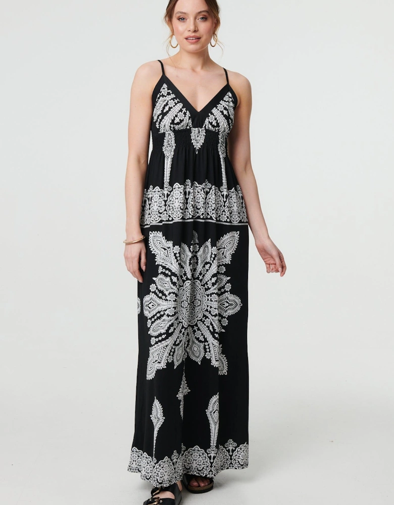 Printed Cami Strap Empire Maxi Dress