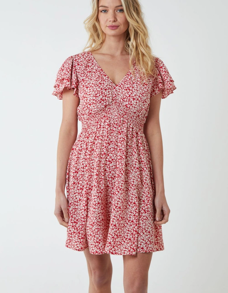 Double Ruffle Empire Shirred Mini Dress