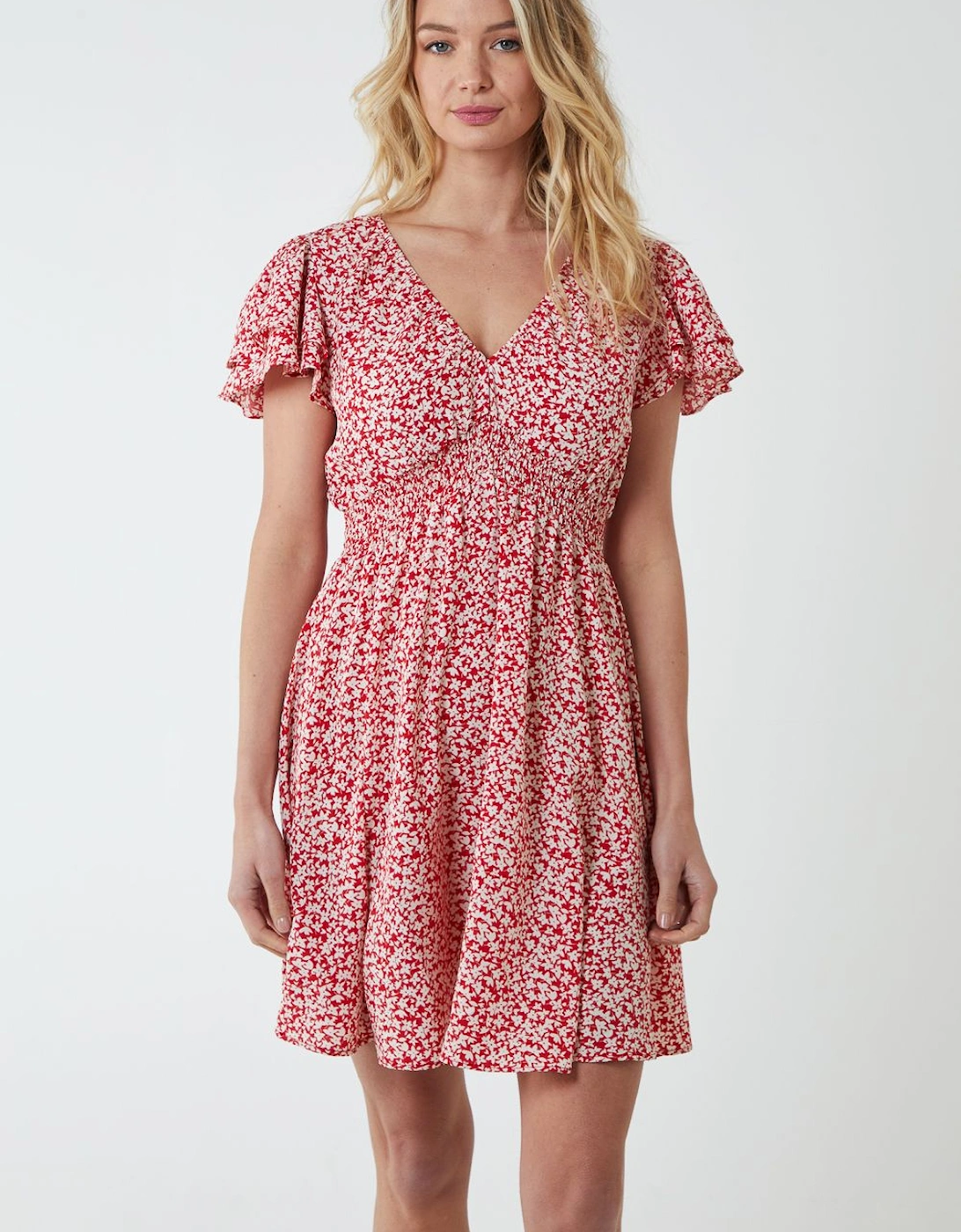 Double Ruffle Empire Shirred Mini Dress, 2 of 1