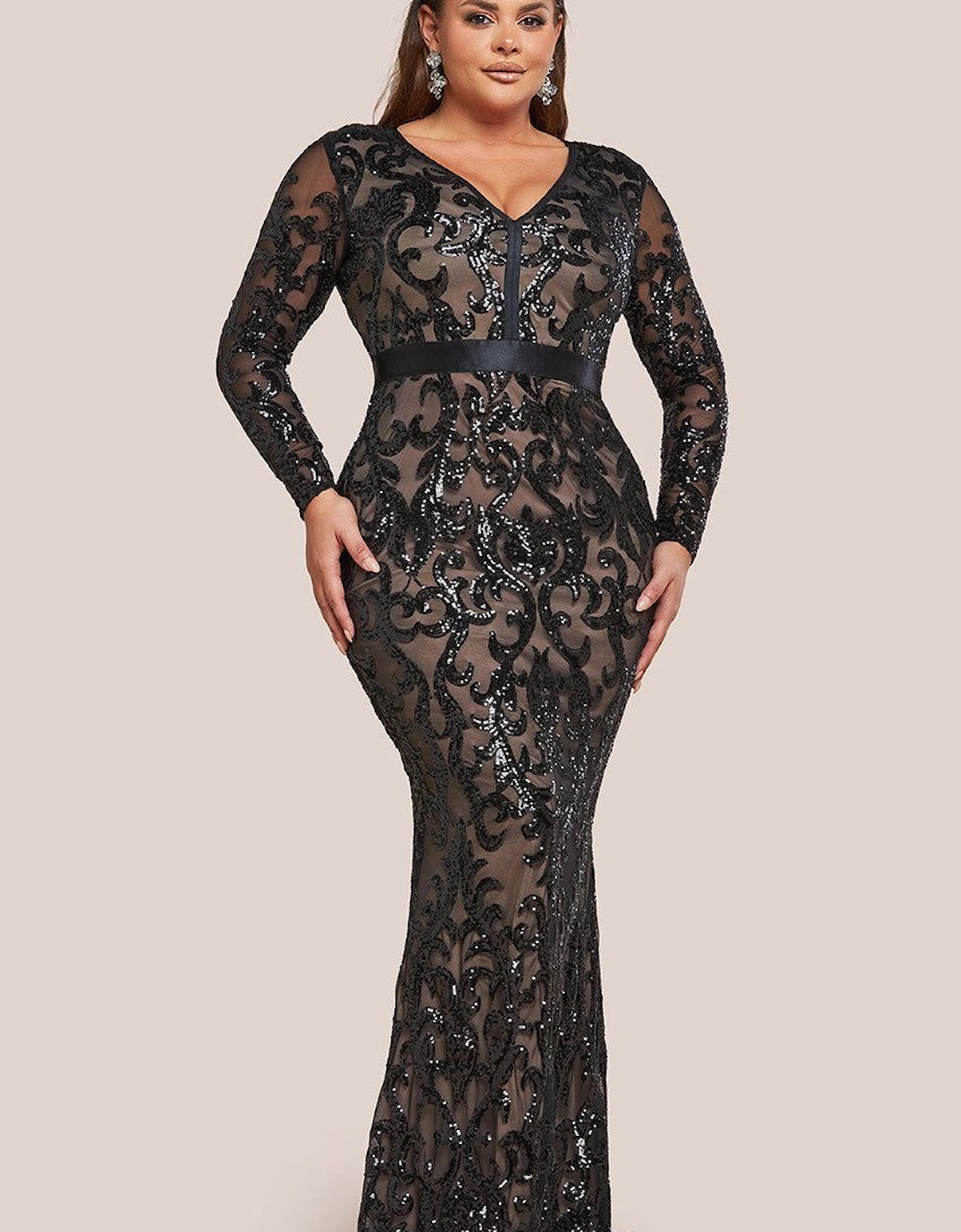 Embroidered Sequin & Mesh Maxi Dress, 2 of 1