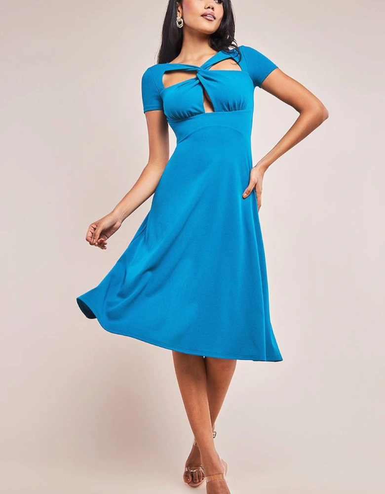 Scuba Crepe Twist Cutout Midi Dress
