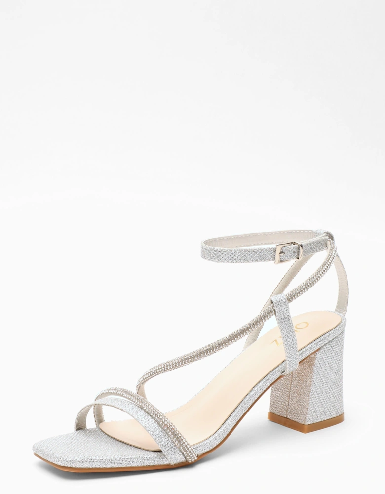 Satin Diamante Block Heeled Sandals