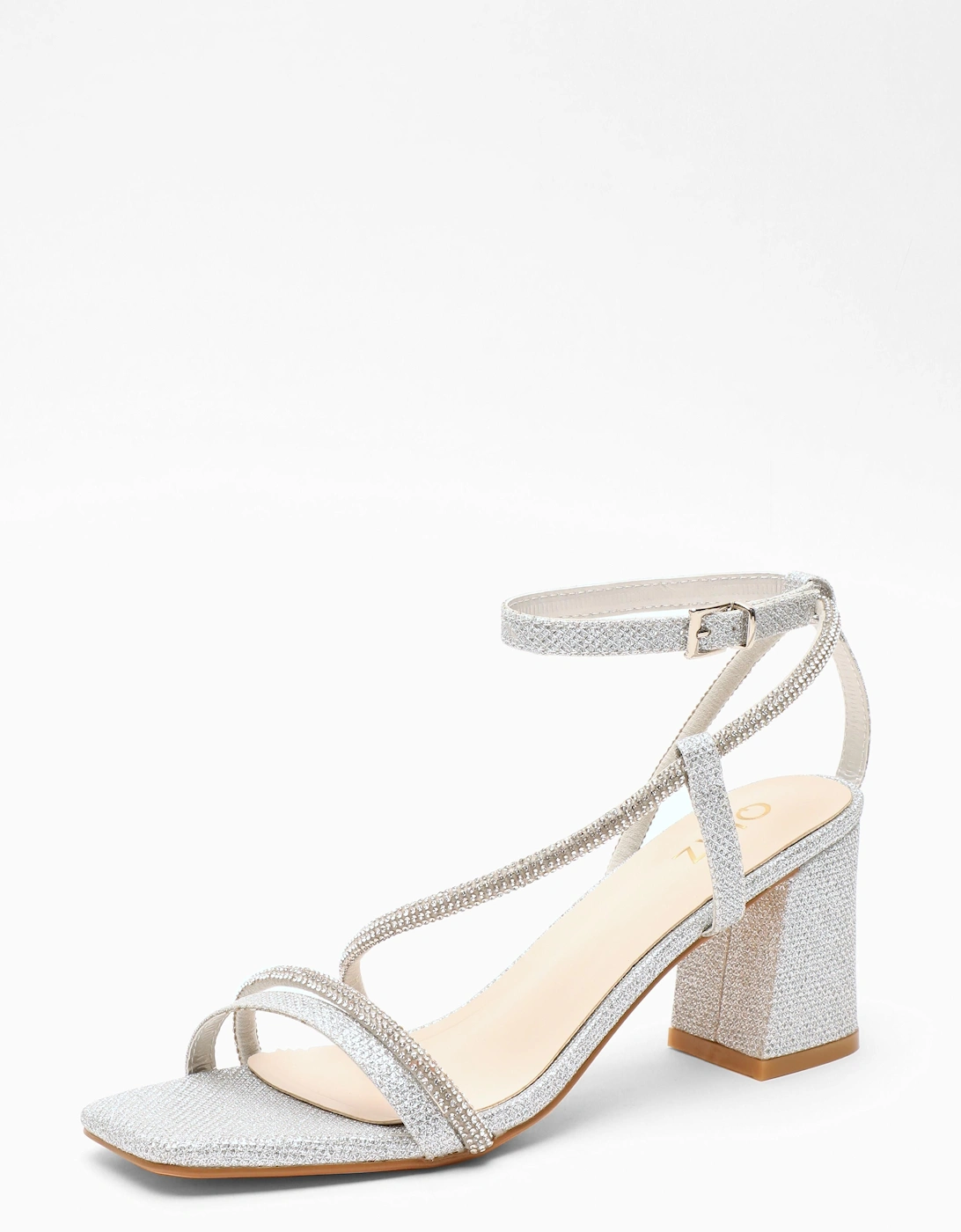 Satin Diamante Block Heeled Sandals, 2 of 1