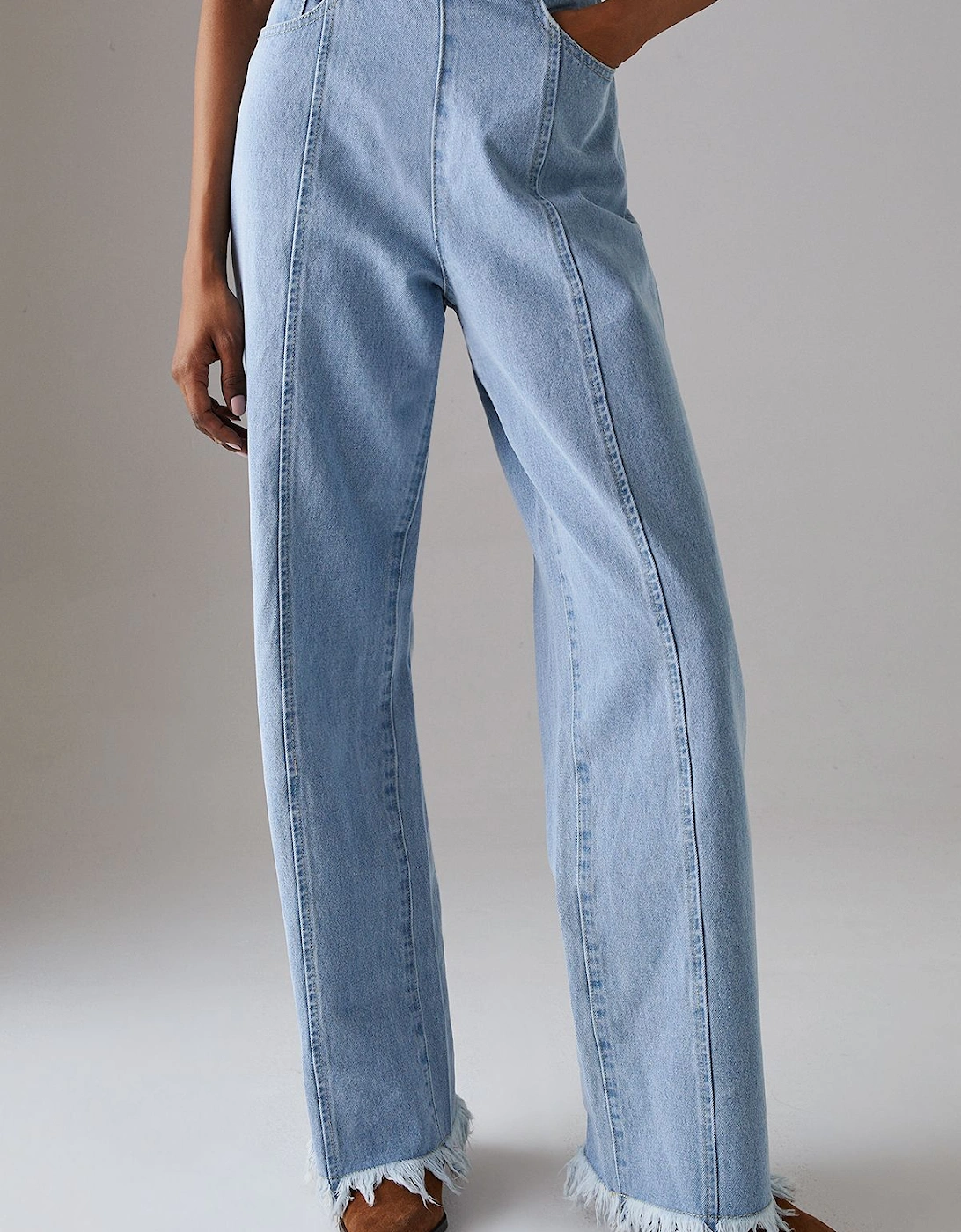 Fray Detail Wide Leg Jeans With Seam Detailing, 2 of 1