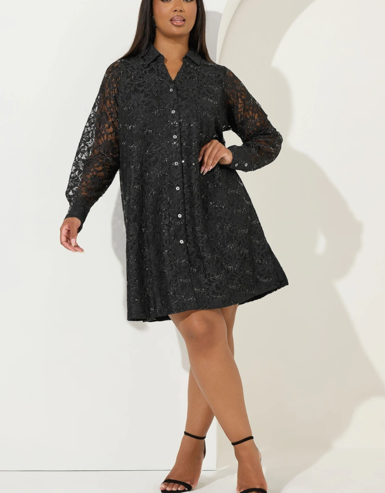 Lace Mini Shirt Dress