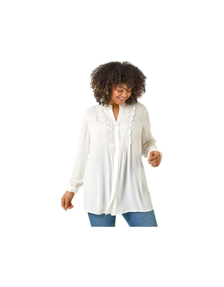 Curve Lace Trim Pintuck Blouse