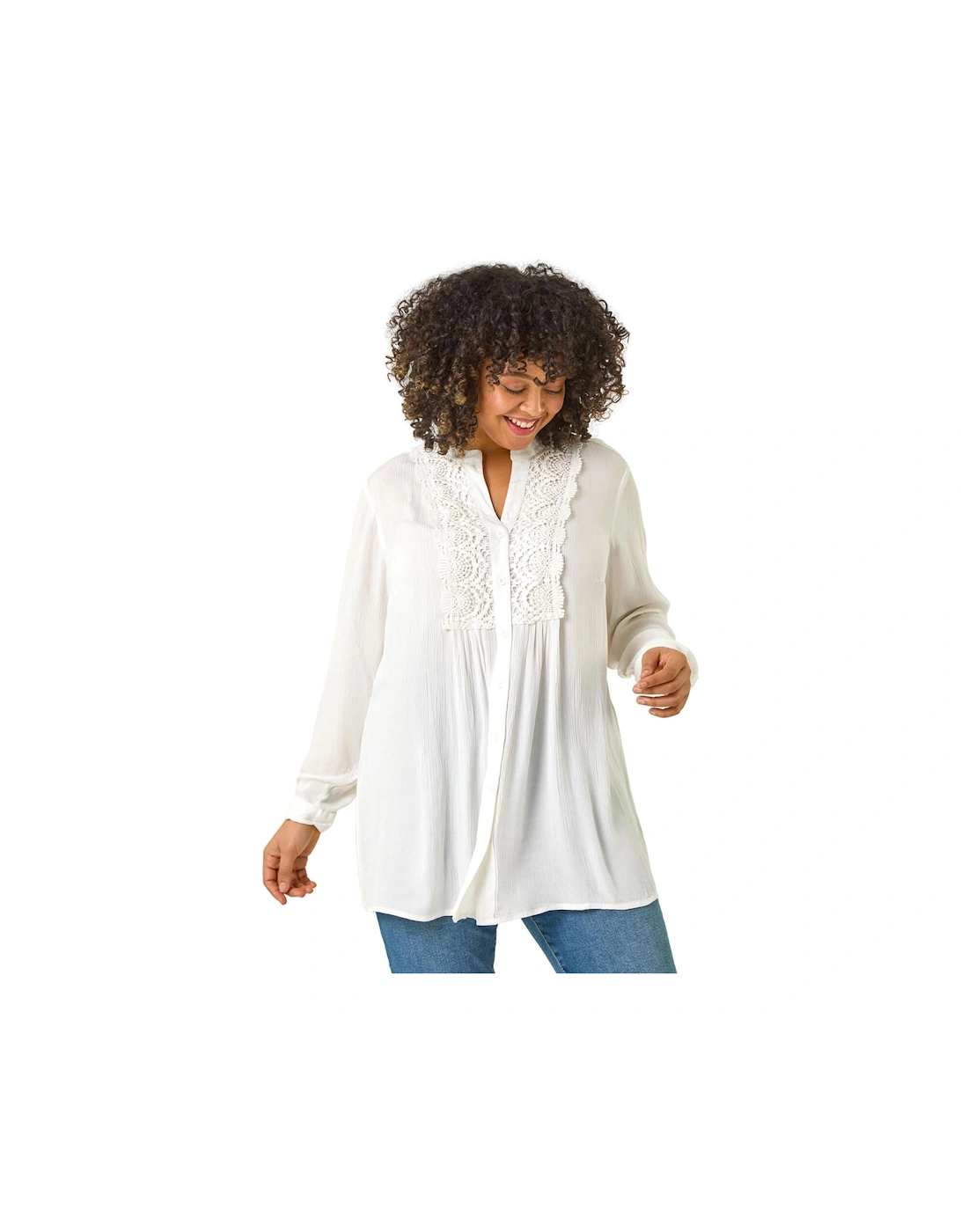 Curve Lace Trim Pintuck Blouse, 2 of 1