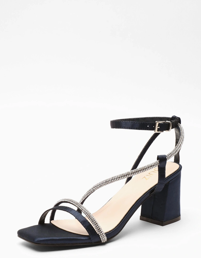 Satin Diamante Block Heeled Sandals
