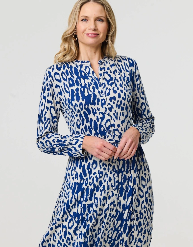 Animal Print Long Sleeve Short Shirt Dress