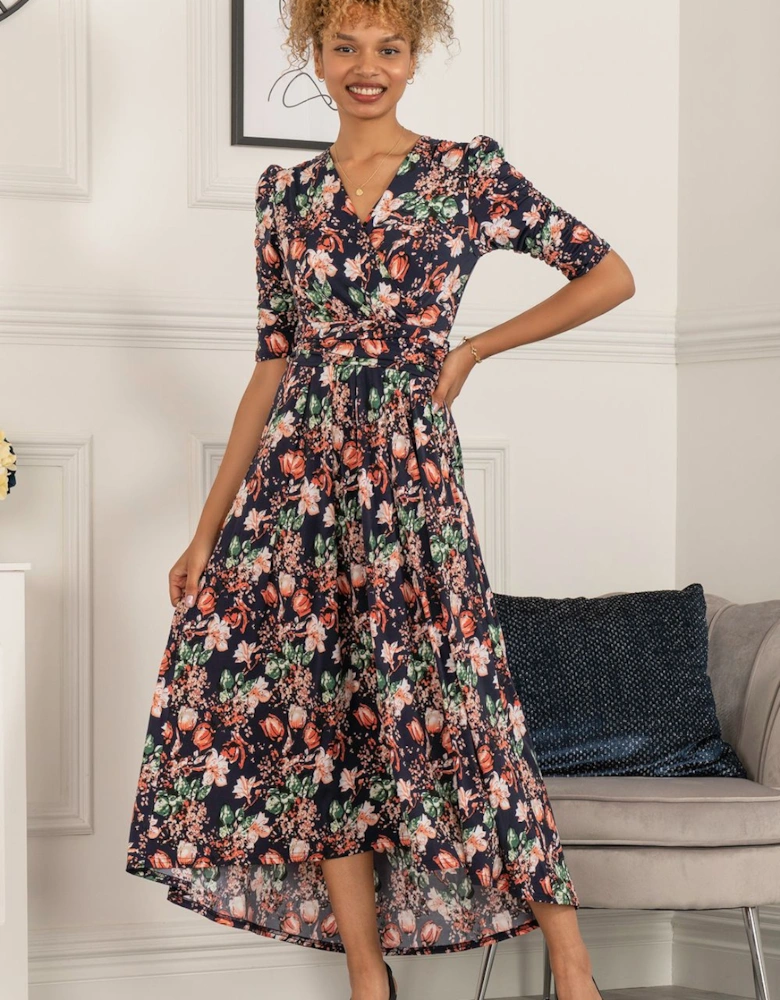 Maanasi Ruched Sleeve Jersey Maxi Dress