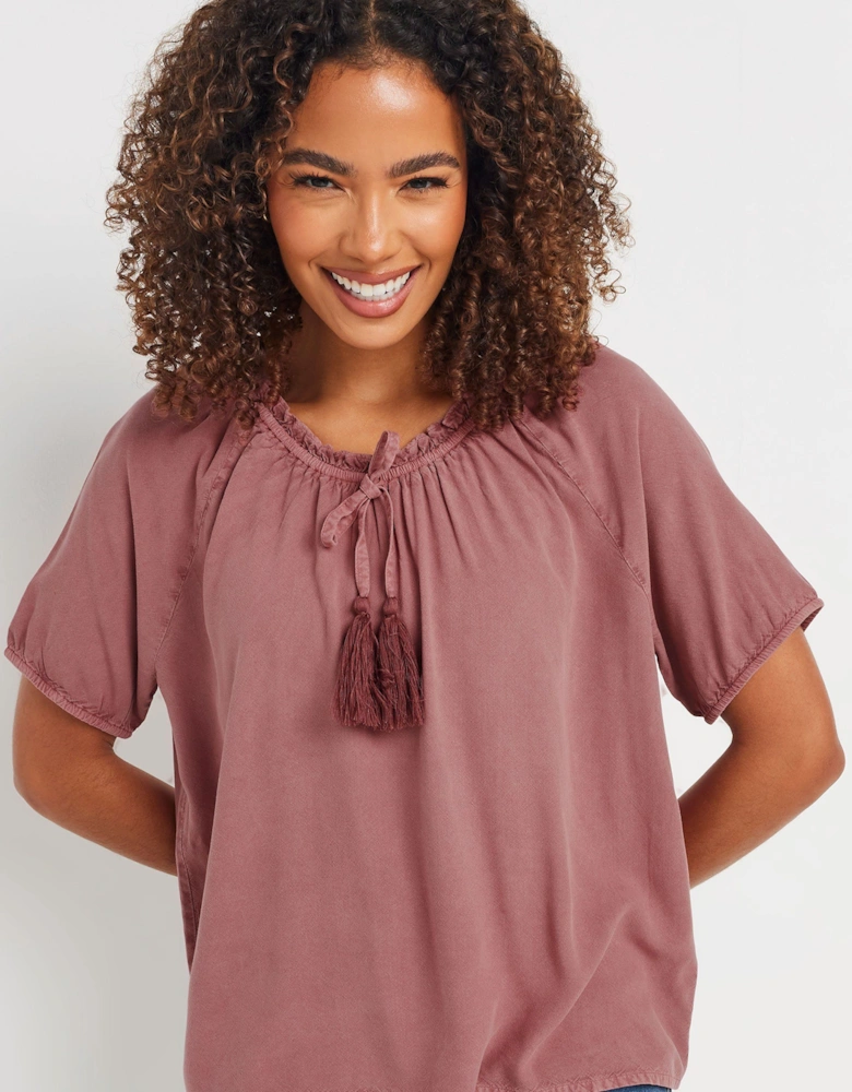 Short Sleeve Tie Neck Blouse