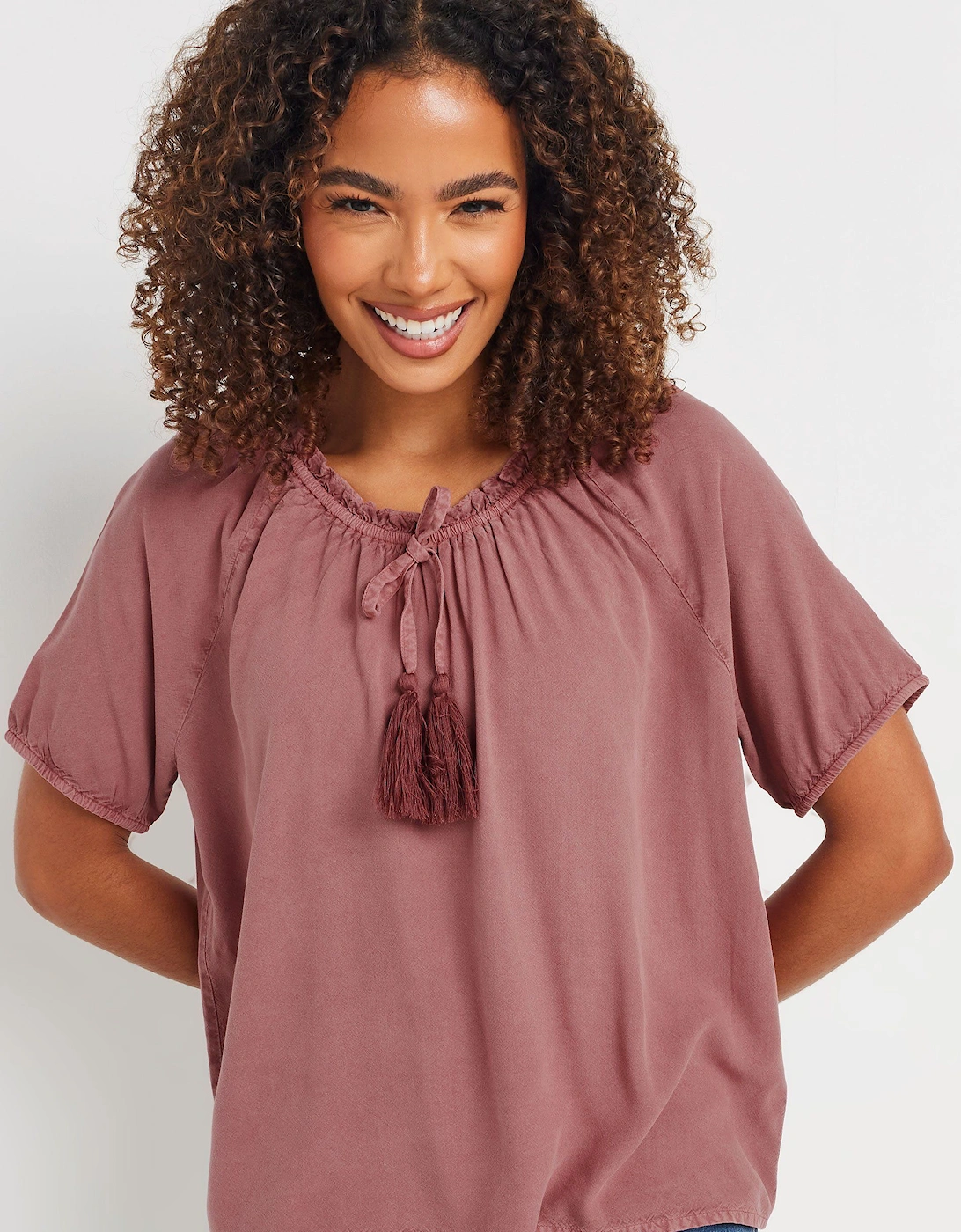 Short Sleeve Tie Neck Blouse, 2 of 1