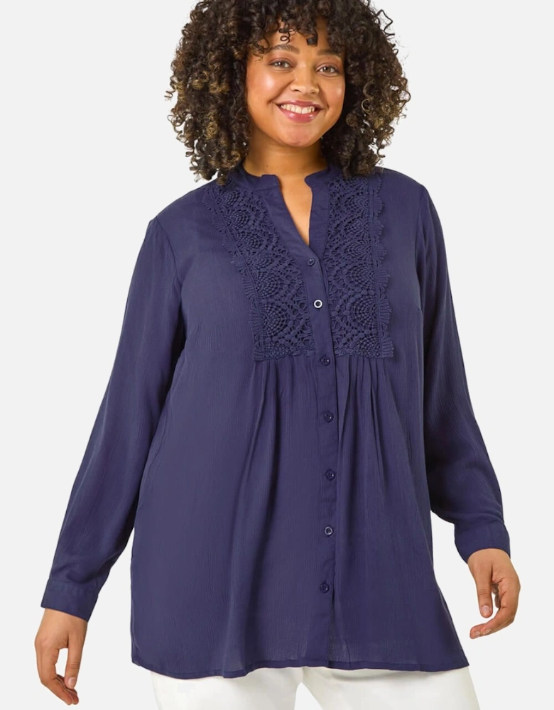 Curve Lace Trim Pintuck Blouse