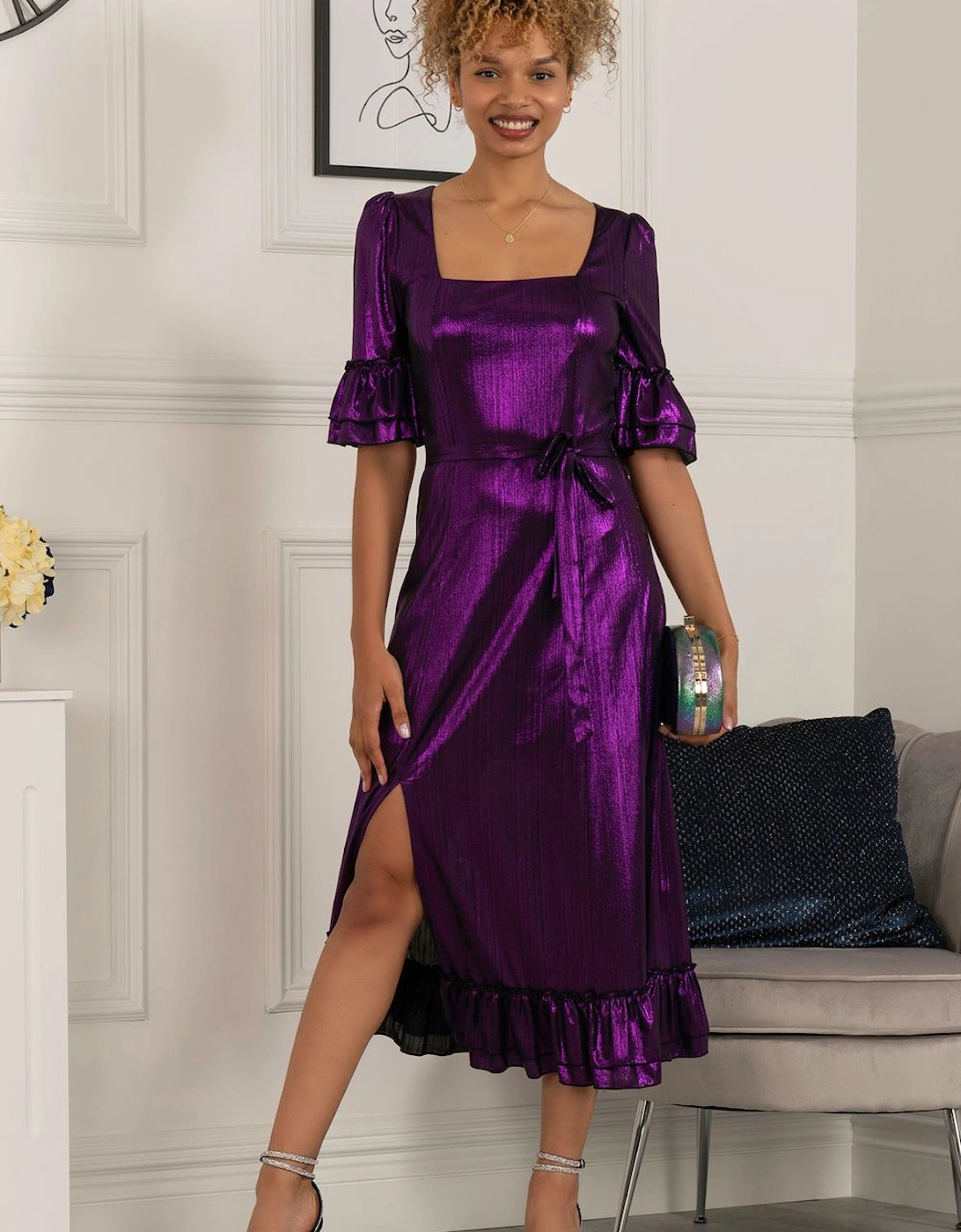 Janice Square Neck Frill Midi Dress, 2 of 1