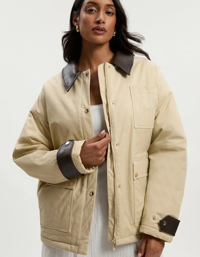 Quilted Contrast Collar Barn Jacket