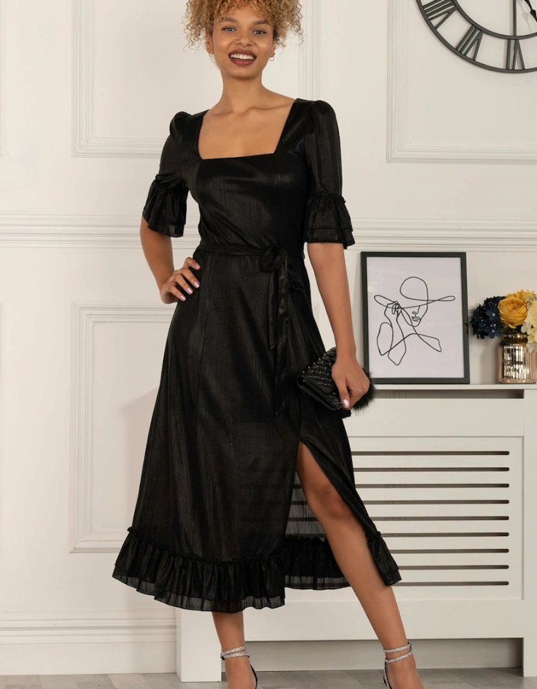 Janice Square Neck Frill Midi Dress