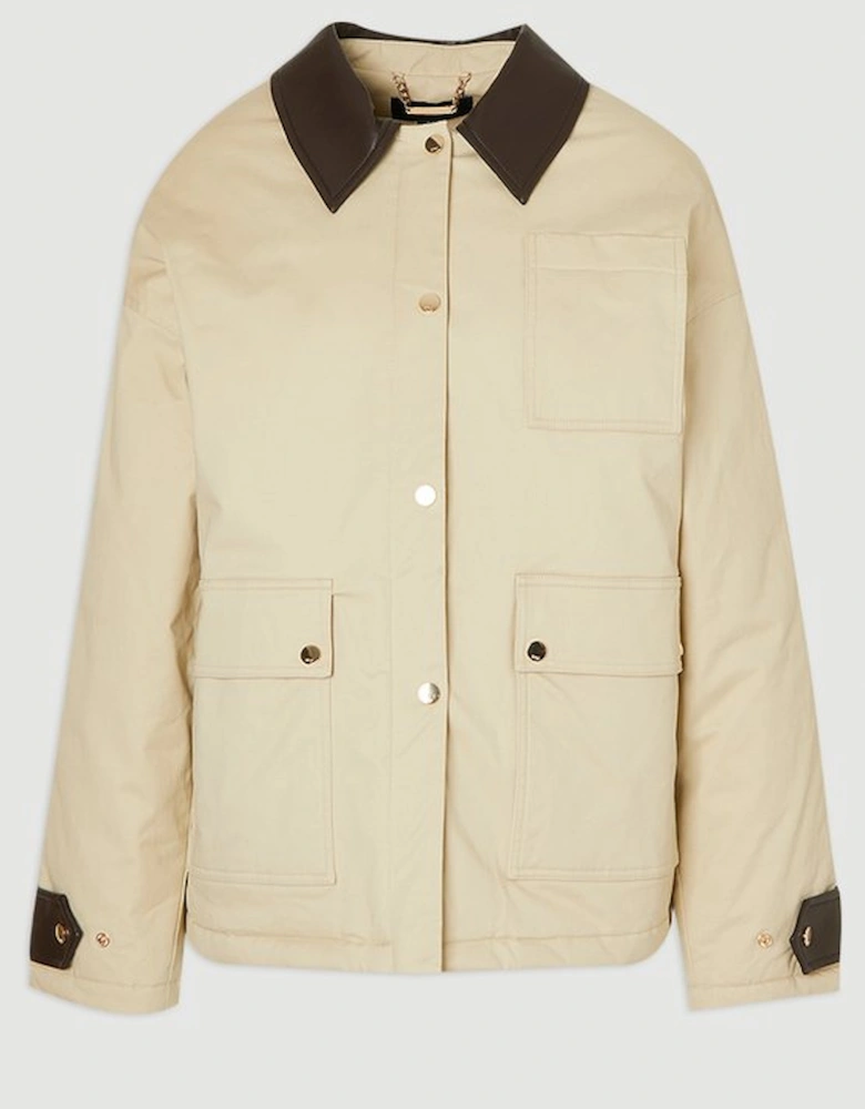 Quilted Contrast Collar Barn Jacket