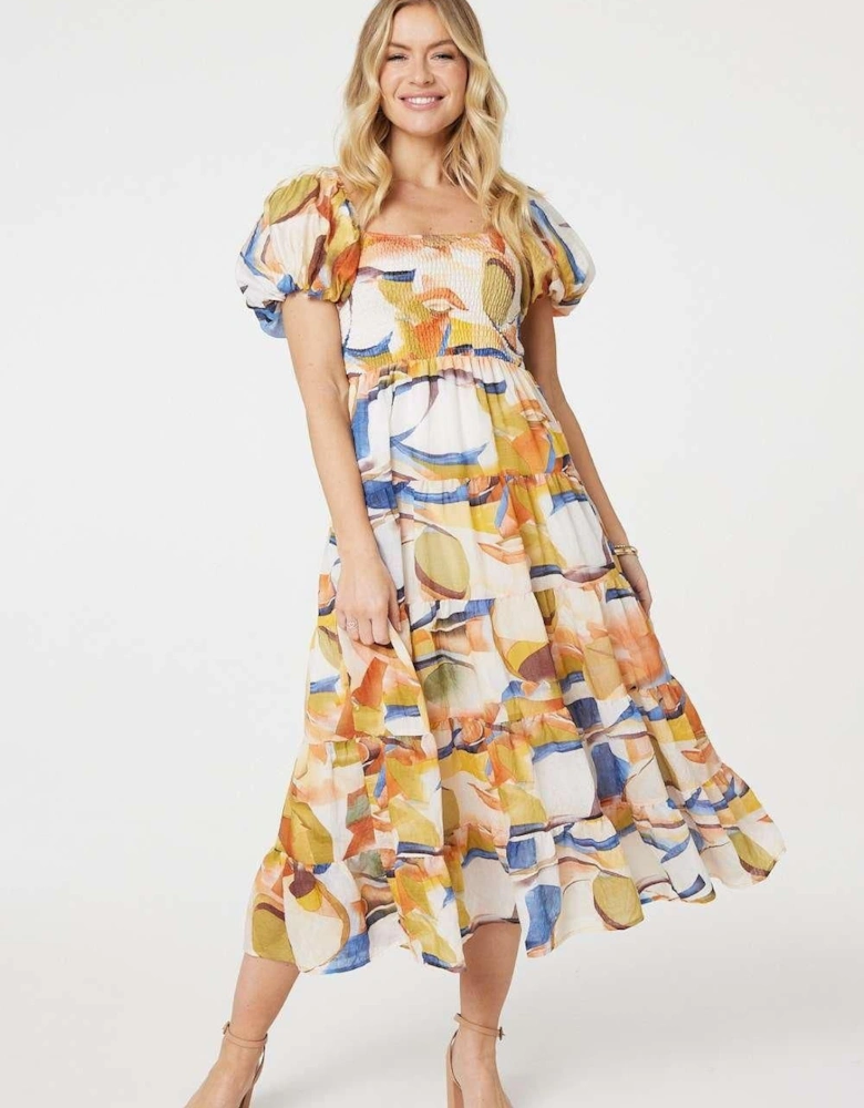 Printed Puff Sleeve Maxi Dress