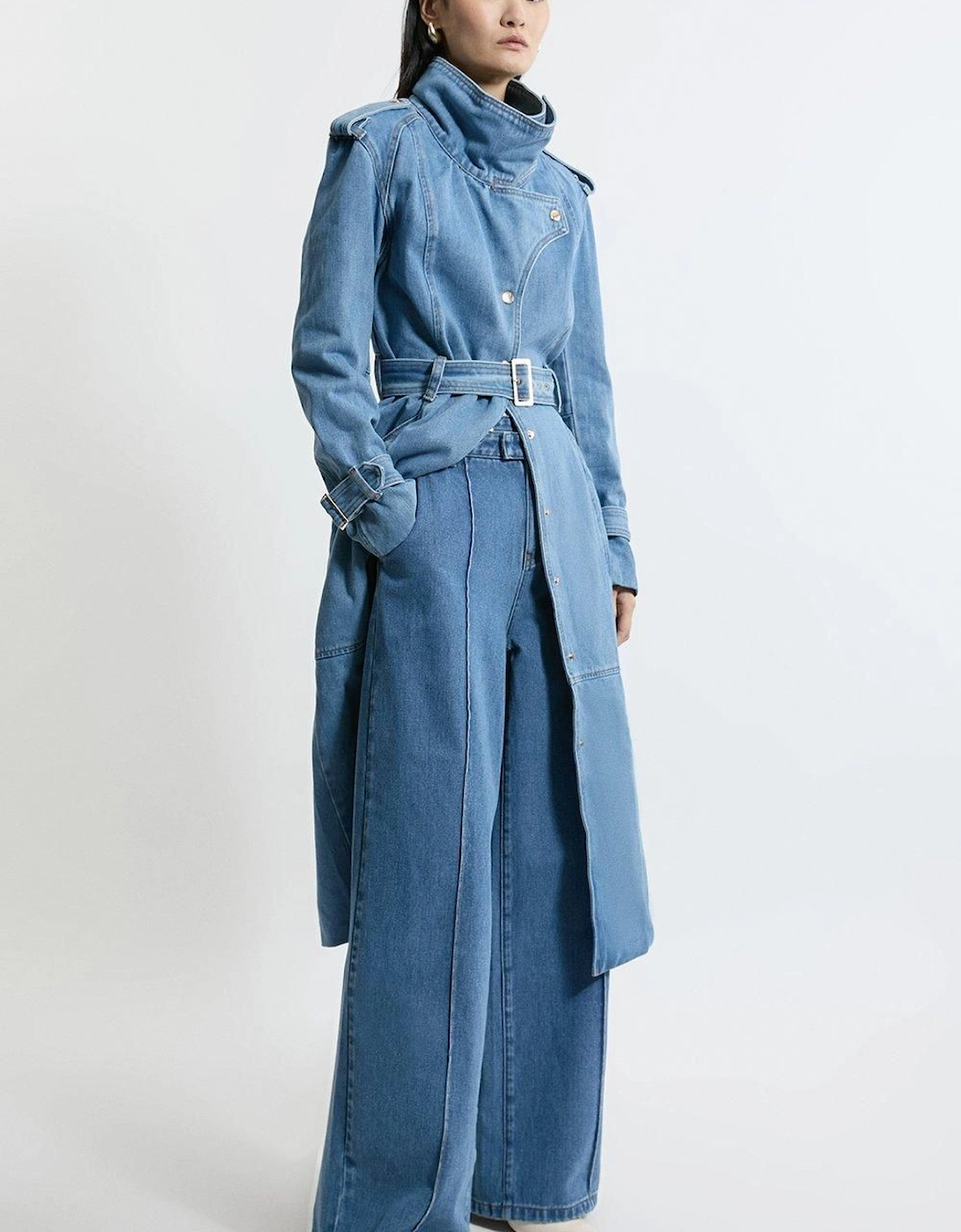 Denim Waistband Detail Wide Leg Trousers, 2 of 1