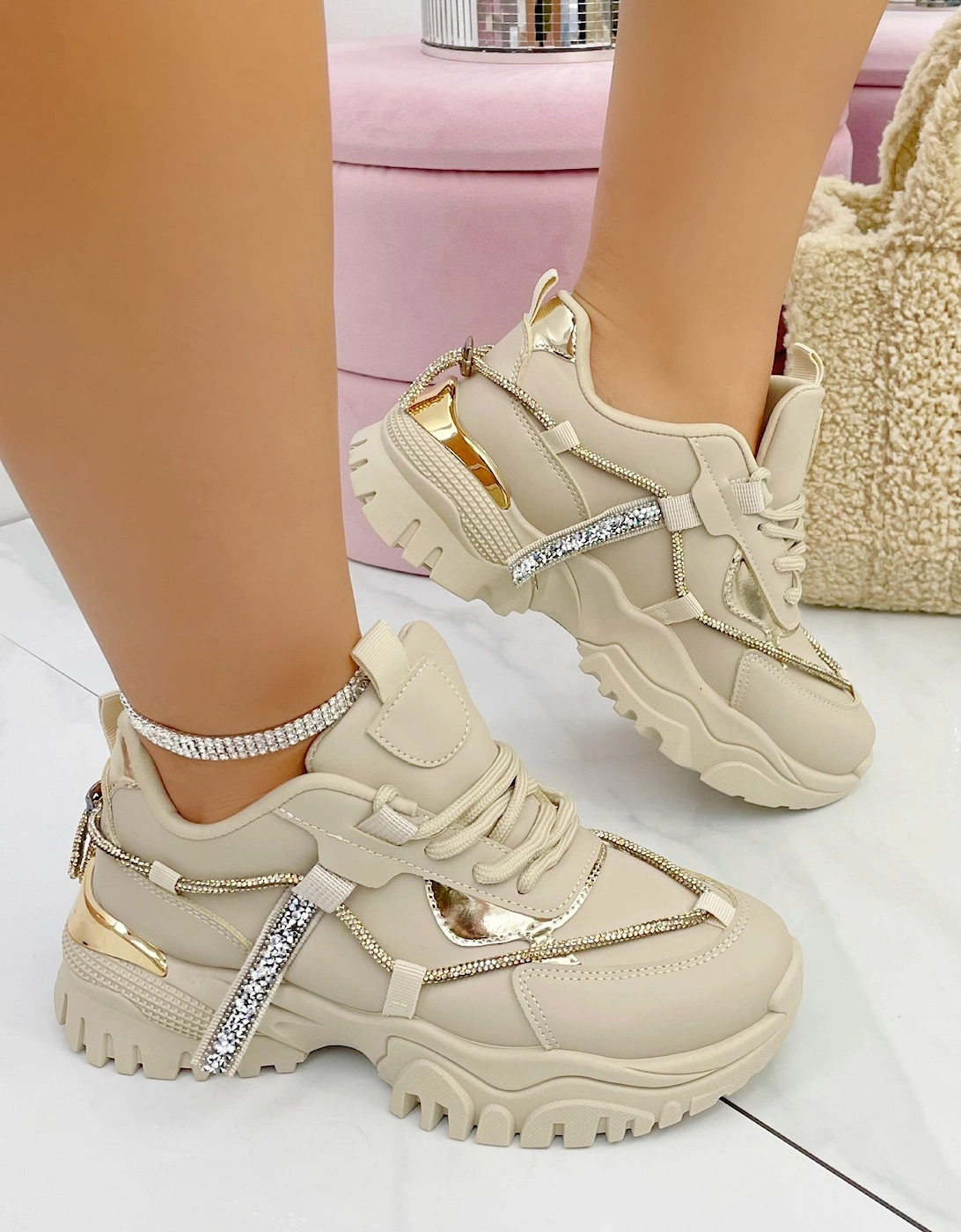 Crystal Track Luxe Chunky Trainers, 2 of 1