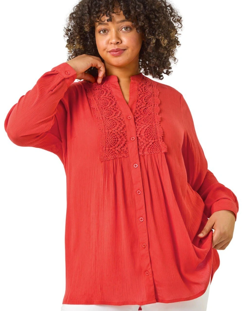 Curve Lace Trim Pintuck Blouse
