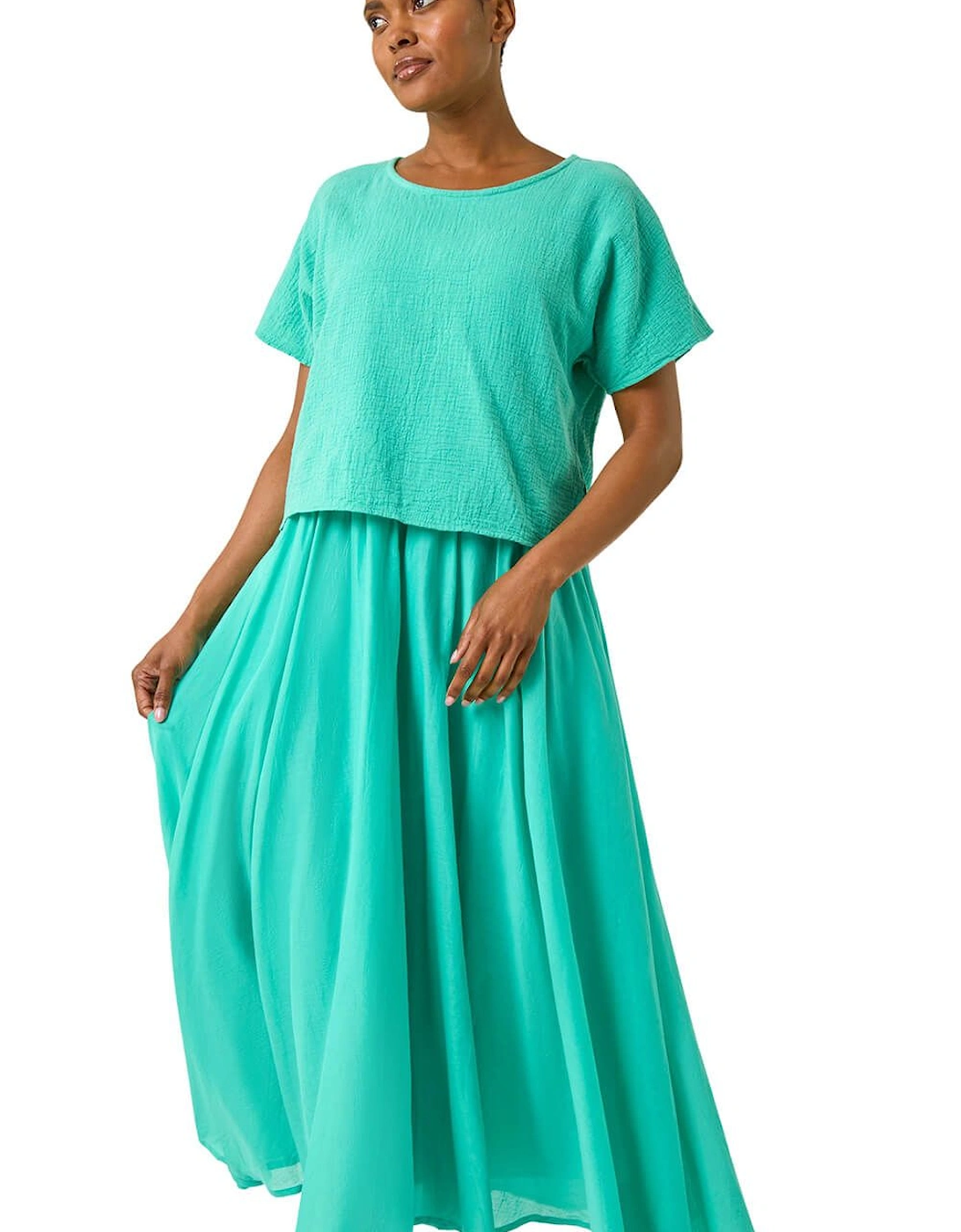 Cotton Top Overlay Midi Dress, 2 of 1