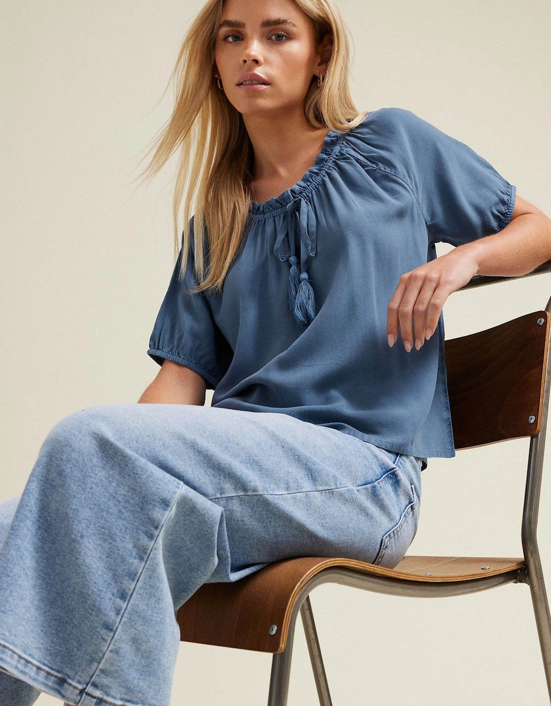 Petite Short Sleeve Tie Neck Blouse, 2 of 1