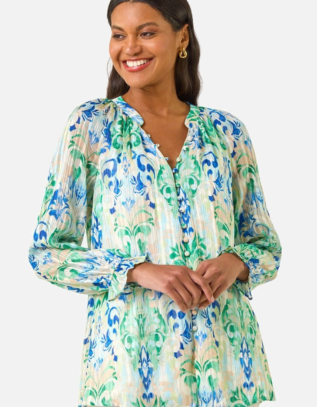 Printed Metallic Button Blouse, 2 of 1