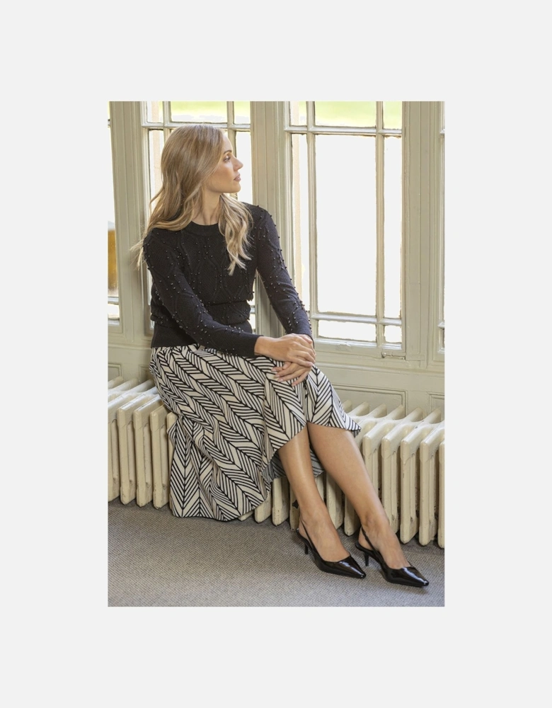 Knitted Geometric Pleated A Line Midi Skirt