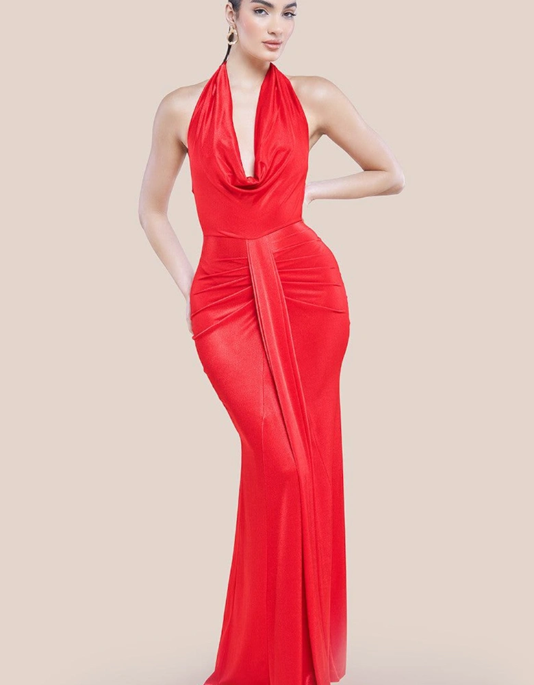 Open Back Cowl Neck Maxi Dress