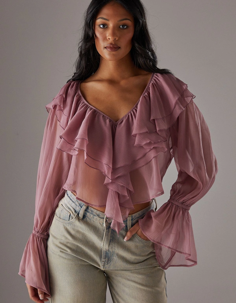 Chiffon Double Ruffle Boho Blouse