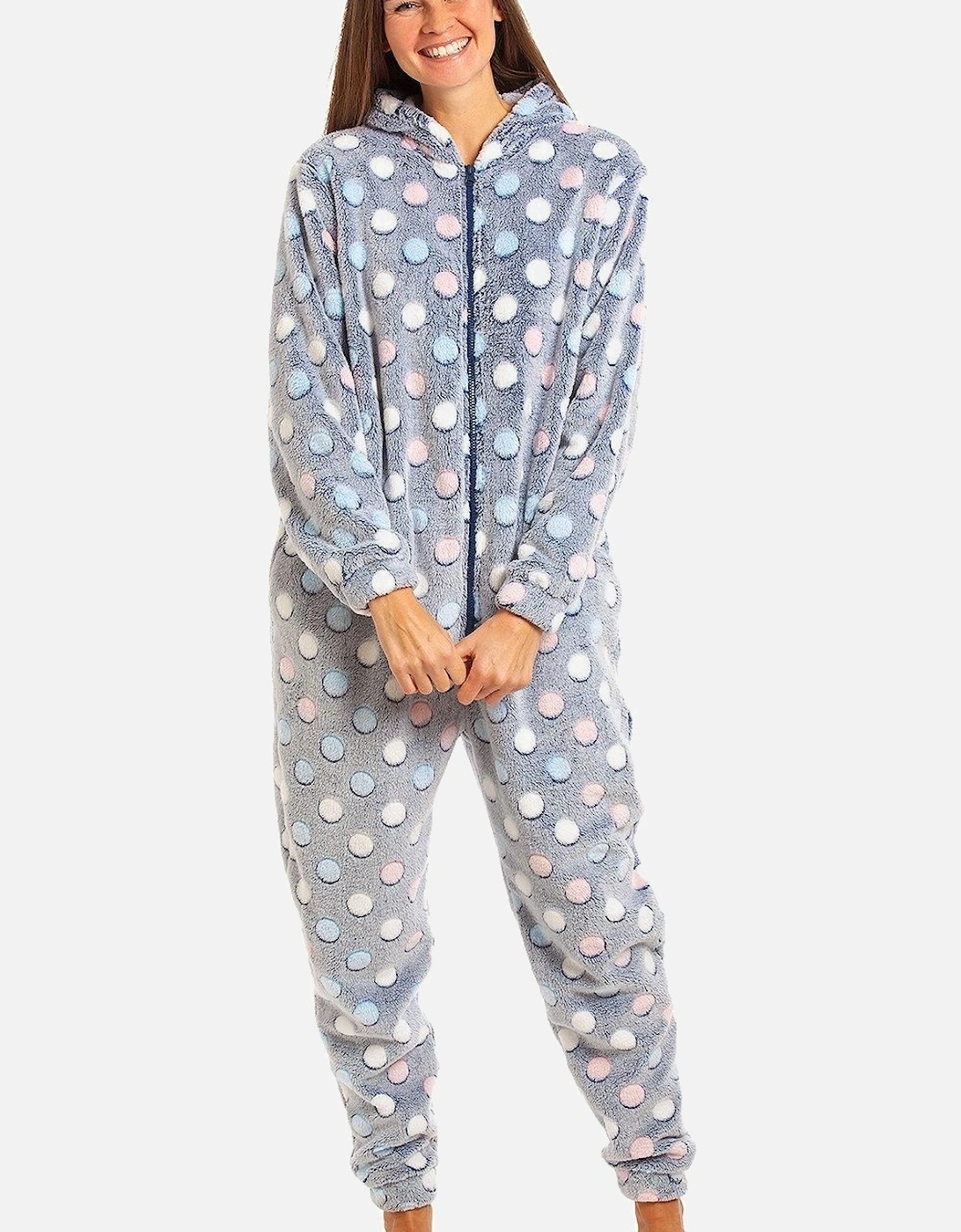 Multicoloured Spot Print Supersoft Hoooded Onesie, 2 of 1